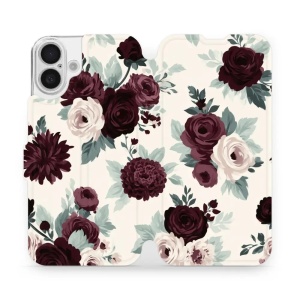 Flip pouzdro na mobil Apple iPhone 16 Plus - Mobiwear VB31S, růže se šalvějí na krémové