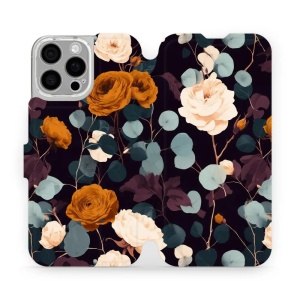 Flip pouzdro na mobil Apple iPhone 16 Pro Max - Mobiwear VB25S, rezavé růže v noci