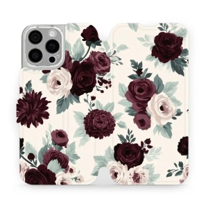 Flip pouzdro na mobil Apple iPhone 16 Pro Max - Mobiwear VB31S, růže se šalvějí na krémové
