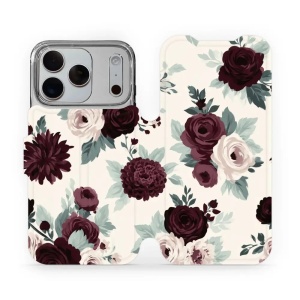 Flip pouzdro na mobil Apple iPhone 18 Pro - Mobiwear VB31S, růže se šalvějí na krémové