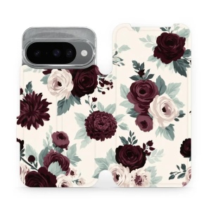 Flip pouzdro na mobil Google Pixel 10 / Pixel 10 Pro - Mobiwear VB31S, růže se šalvějí na krémové