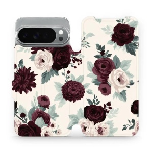 Flip pouzdro na mobil Google Pixel 10 Pro XL - Mobiwear VB31S, růže se šalvějí na krémové
