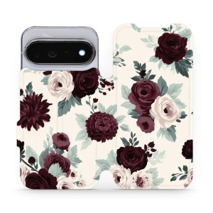 Flip pouzdro na mobil Google Pixel 11 Pro - Mobiwear VB31S, růže se šalvějí na krémové