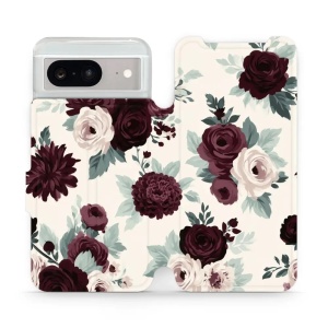 Flip pouzdro na mobil Google Pixel 8 - Mobiwear VB31S, růže se šalvějí na krémové