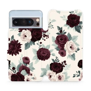 Flip pouzdro na mobil Google Pixel 8 Pro - Mobiwear VB31S, růže se šalvějí na krémové