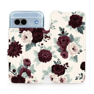 Flip pouzdro na mobil Google Pixel 8a - Mobiwear VB31S, růže se šalvějí na krémové