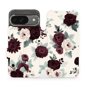 Flip pouzdro na mobil Google Pixel 9 / Pixel 9 Pro - Mobiwear VB31S, růže se šalvějí na krémové