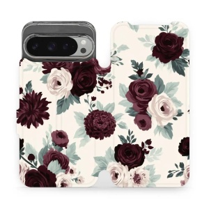 Flip pouzdro na mobil Google Pixel 9 Pro XL - Mobiwear VB31S, růže se šalvějí na krémové