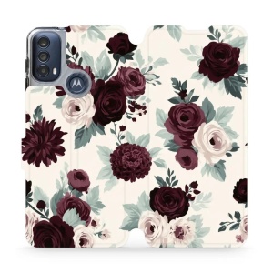 Flip pouzdro na mobil Motorola Moto E30 / Moto E40 - Mobiwear VB31S, růže se šalvějí na krémové