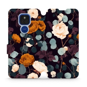 Flip pouzdro na mobil Motorola Moto G9 Play / Moto E7 Plus - Mobiwear VB25S, rezavé růže v noci
