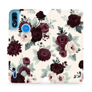 Flip pouzdro na mobil Motorola Moto E7 Power / Moto E7i Power - Mobiwear VB31S, růže se šalvějí na krémové