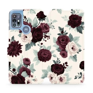 Flip pouzdro na mobil Motorola Moto G20 - Mobiwear VB31S, růže se šalvějí na krémové