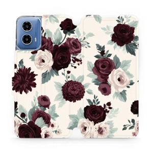 Flip pouzdro na mobil Motorola Moto G34 5G - Mobiwear VB31S, růže se šalvějí na krémové