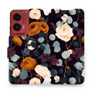 Flip pouzdro na mobil Motorola Moto G35 5G - Mobiwear VB25S, rezavé růže v noci