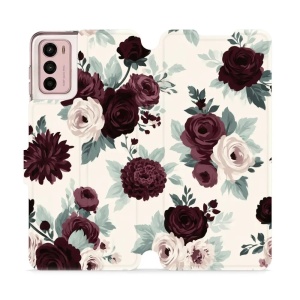 Flip pouzdro na mobil Motorola Moto G42 - Mobiwear VB31S, růže se šalvějí na krémové