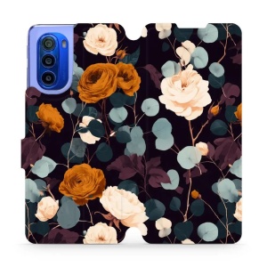 Flip pouzdro na mobil Motorola Moto G51 5G - Mobiwear VB25S, rezavé růže v noci