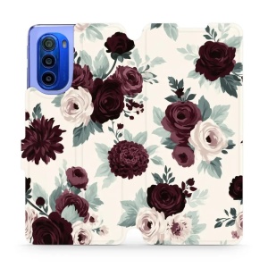 Flip pouzdro na mobil Motorola Moto G51 5G - Mobiwear VB31S, růže se šalvějí na krémové