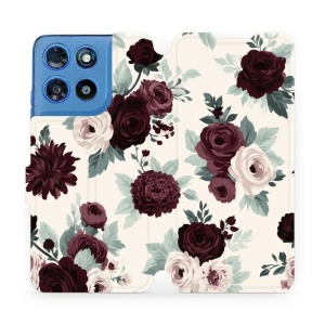 Flip pouzdro na mobil Motorola Moto G57 Power - Mobiwear VB31S, růže se šalvějí na krémové
