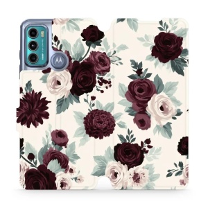 Flip pouzdro na mobil Motorola Moto G60 - Mobiwear VB31S, růže se šalvějí na krémové