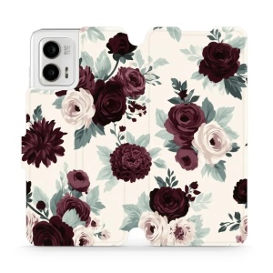 Flip pouzdro na mobil Motorola Moto G73 5G - Mobiwear VB31S, růže se šalvějí na krémové