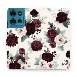 Flip pouzdro na mobil Motorola Moto G75 5G - Mobiwear VB31S, růže se šalvějí na krémové