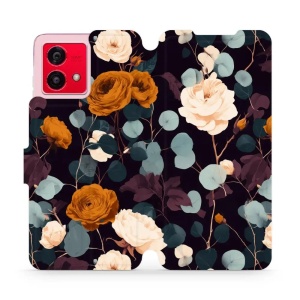 Flip pouzdro na mobil Motorola Moto G84 - Mobiwear VB25S, rezavé růže v noci