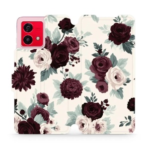 Flip pouzdro na mobil Motorola Moto G84 - Mobiwear VB31S, růže se šalvějí na krémové