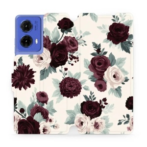 Flip pouzdro na mobil Motorola Moto G85 5G - Mobiwear VB31S, růže se šalvějí na krémové