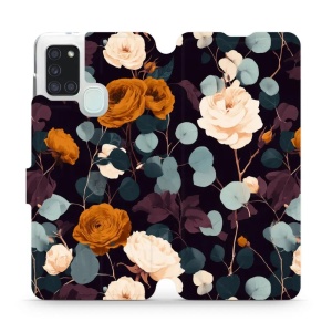 Flip pouzdro na mobil Samsung Galaxy A21S - Mobiwear VB25S, rezavé růže v noci