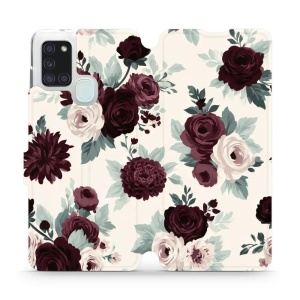 Flip pouzdro na mobil Samsung Galaxy A21S - Mobiwear VB31S, růže se šalvějí na krémové