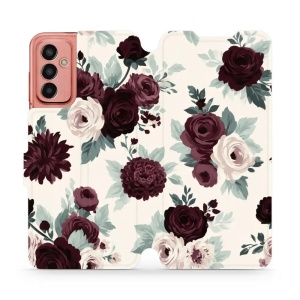Flip pouzdro na mobil Samsung Galaxy M13 - Mobiwear VB31S, růže se šalvějí na krémové