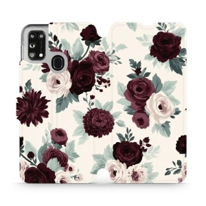 Flip pouzdro na mobil Samsung Galaxy M21 - Mobiwear VB31S, růže se šalvějí na krémové