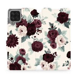 Flip pouzdro na mobil Samsung Galaxy M22 - Mobiwear VB31S, růže se šalvějí na krémové