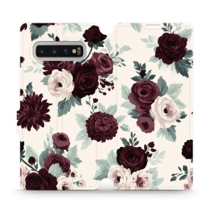 Flip pouzdro na mobil Samsung Galaxy S10 Plus - Mobiwear VB31S, růže se šalvějí na krémové
