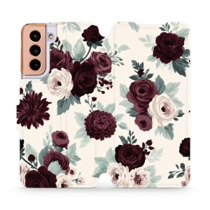 Flip pouzdro na mobil Samsung Galaxy S21 - Mobiwear VB31S, růže se šalvějí na krémové