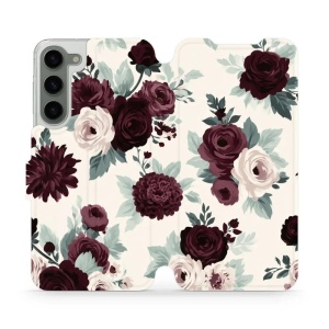 Flip pouzdro na mobil Samsung Galaxy S23 Plus - Mobiwear VB31S, růže se šalvějí na krémové