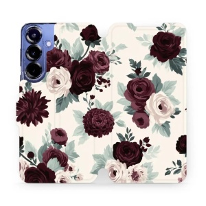 Flip pouzdro na mobil Samsung Galaxy S25 Plus - Mobiwear VB31S, růže se šalvějí na krémové