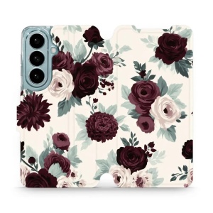 Flip pouzdro na mobil Samsung Galaxy S26 - Mobiwear VB31S, růže se šalvějí na krémové