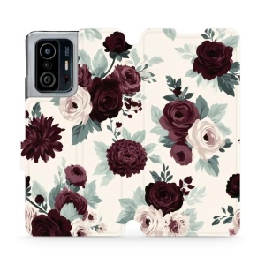 Flip pouzdro na mobil Xiaomi 11T / 11T Pro - Mobiwear VB31S, růže se šalvějí na krémové