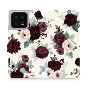 Flip pouzdro na mobil Xiaomi 13 - Mobiwear VB31S, růže se šalvějí na krémové