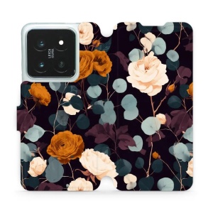 Flip pouzdro na mobil Xiaomi 14 Pro - Mobiwear VB25S, rezavé růže v noci
