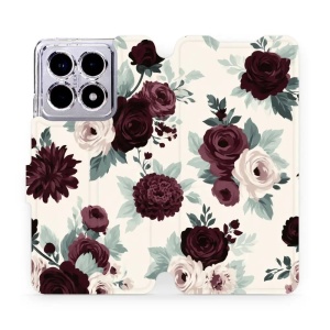 Flip pouzdro na mobil Xiaomi 14T - Mobiwear VB31S, růže se šalvějí na krémové