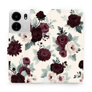 Flip pouzdro na mobil Xiaomi Redmi 13C / POCO C65 - Mobiwear VB31S, růže se šalvějí na krémové