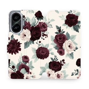 Flip pouzdro na mobil Xiaomi POCO F7 - Mobiwear VB31S, růže se šalvějí na krémové