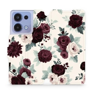 Flip pouzdro na mobil Xiaomi Redmi Note 13 Pro 4G / POCO M6 Pro - Mobiwear VB31S, růže se šalvějí na krémové
