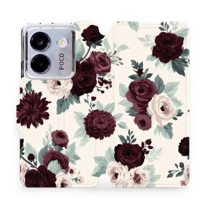 Flip pouzdro na mobil Xiaomi Redmi Note 14 5G / POCO M7 Pro 5G - Mobiwear VB31S, růže se šalvějí na krémové