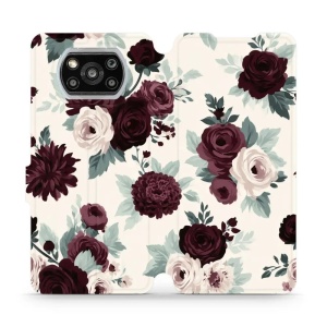 Flip pouzdro na mobil Xiaomi POCO X3 NFC / POCO X3 Pro - Mobiwear VB31S, růže se šalvějí na krémové