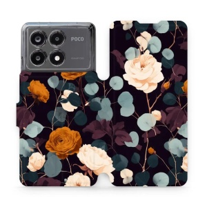 Flip pouzdro na mobil Xiaomi POCO X6 Pro - Mobiwear VB25S, rezavé růže v noci
