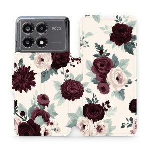 Flip pouzdro na mobil Xiaomi POCO X6 Pro - Mobiwear VB31S, růže se šalvějí na krémové