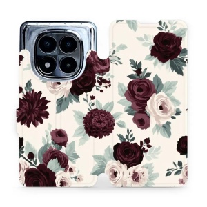 Flip pouzdro na mobil Xiaomi Redmi Note 14 Pro 5G / POCO X7 - Mobiwear VB31S, růže se šalvějí na krémové